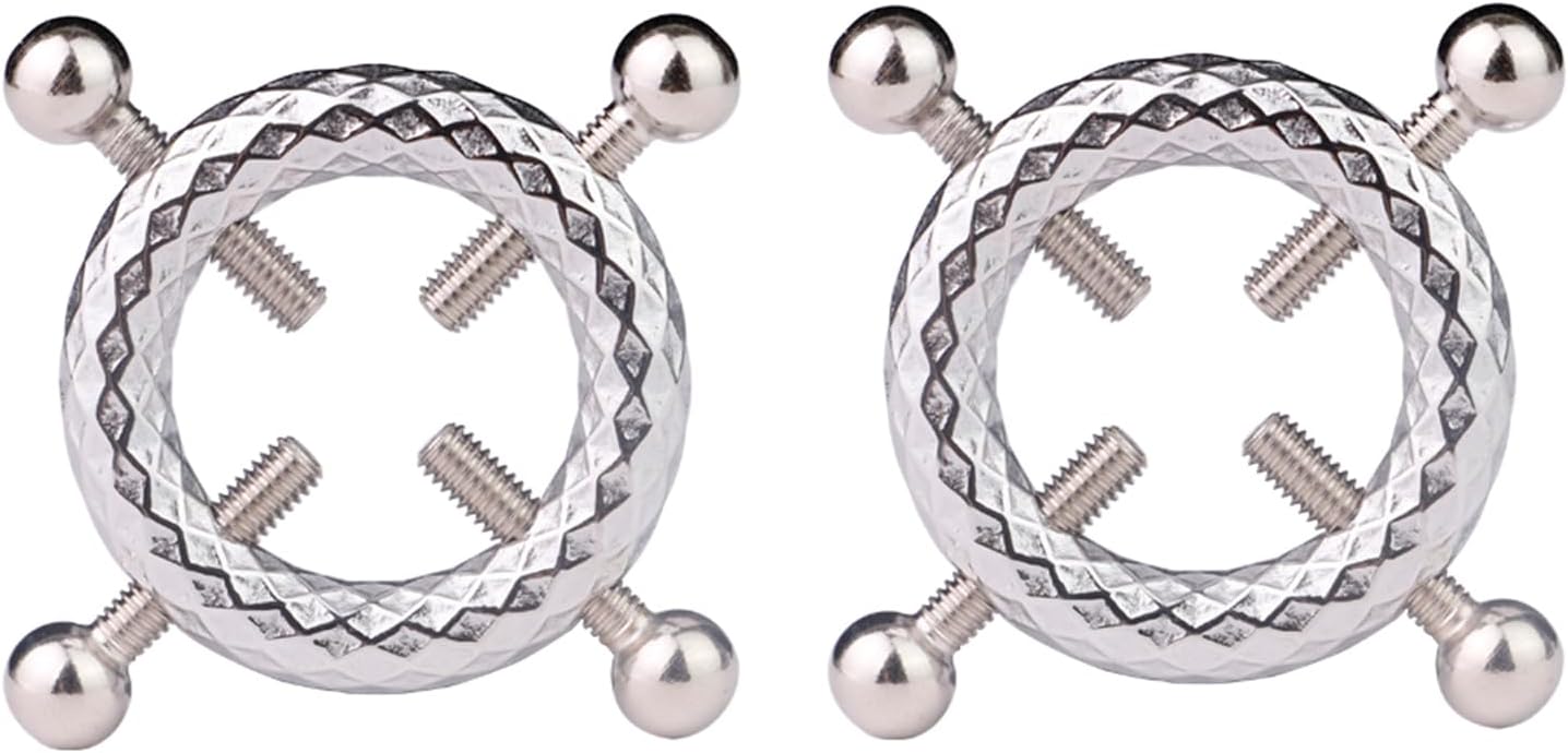 304 Stainless Steel Round Ring Shape Nipple Clips with Chains and Bells, Adjustable Metal Wearable Nipple Clamps Adult Sex Toy for Men Women - B