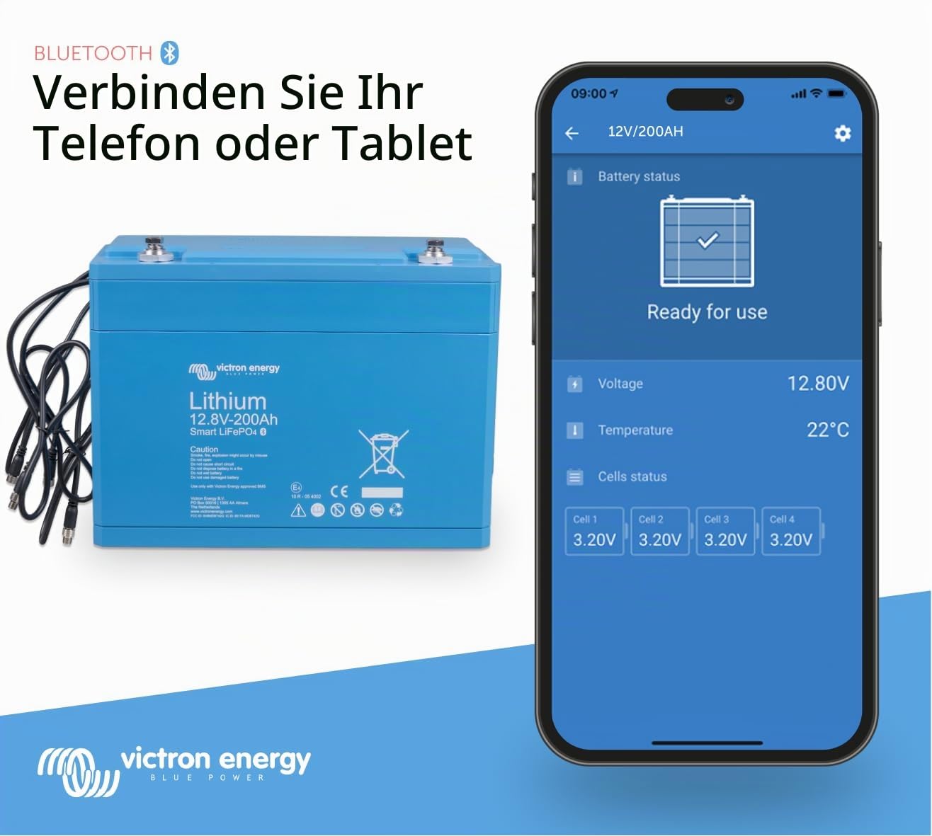 Victron Energy LiFePO4 Batterie 12,8V 200Ah Smart