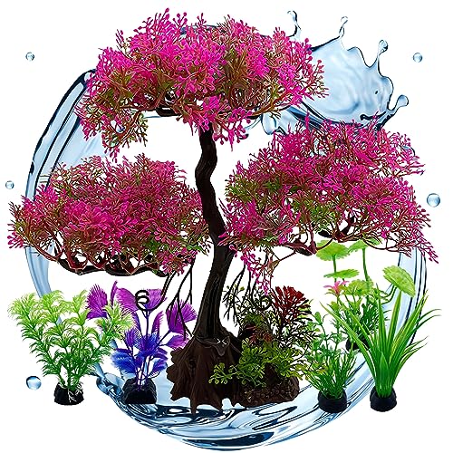 Naturezhen 6 Piezas Plantas Artificiales de Acuario 22cm   Set Decoración Acuarios con Base Estable   Plantas Plásticas para Peces Sin Mantenimiento (Oficina/Hogar)