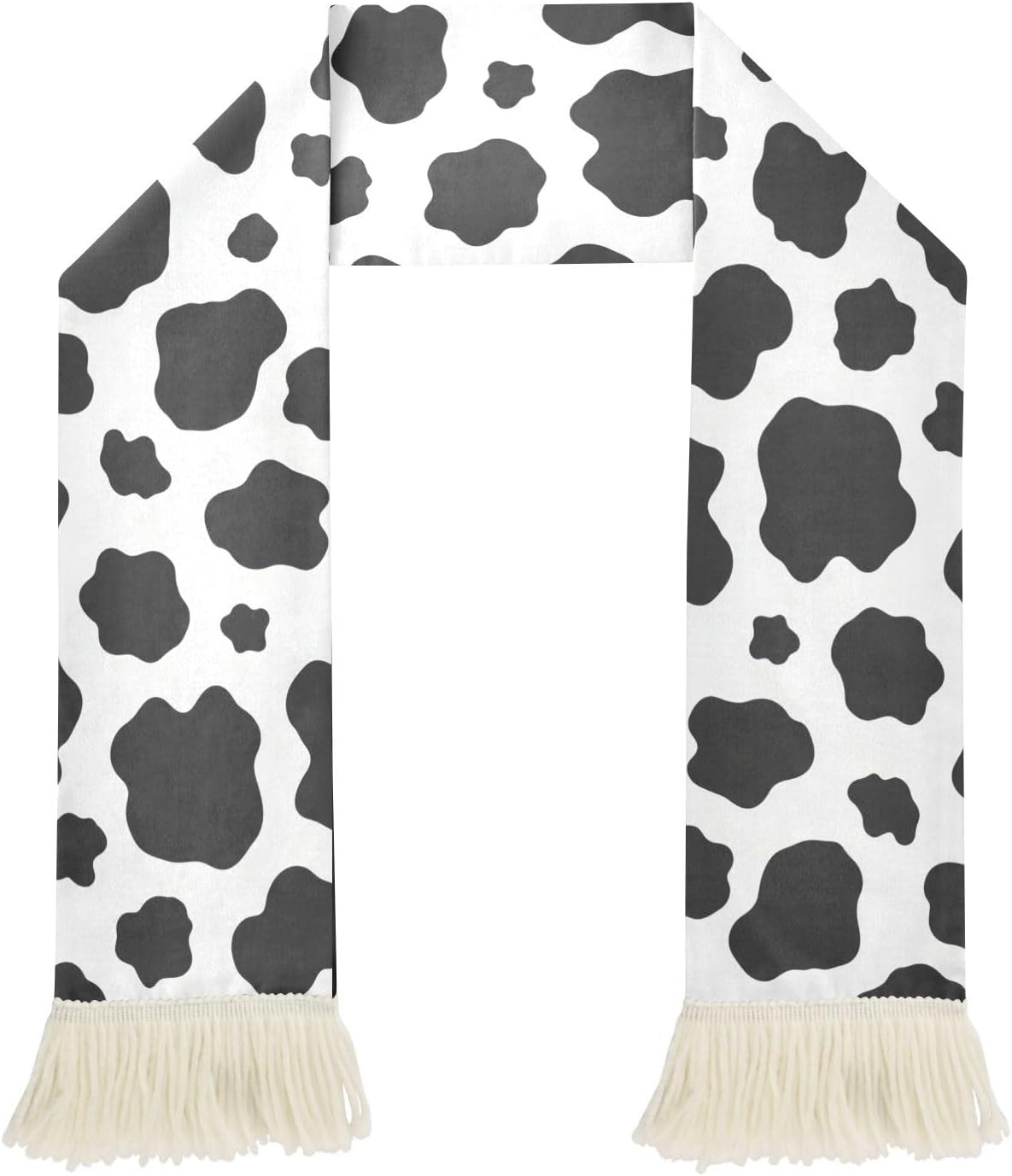 CHIFIGNO Cow Spots White Sports Fan Scarf Towel, Soft Polyester Sweat Wipe Cheering Scarf for Soccer Games, Quick Dry with Fringe Ends