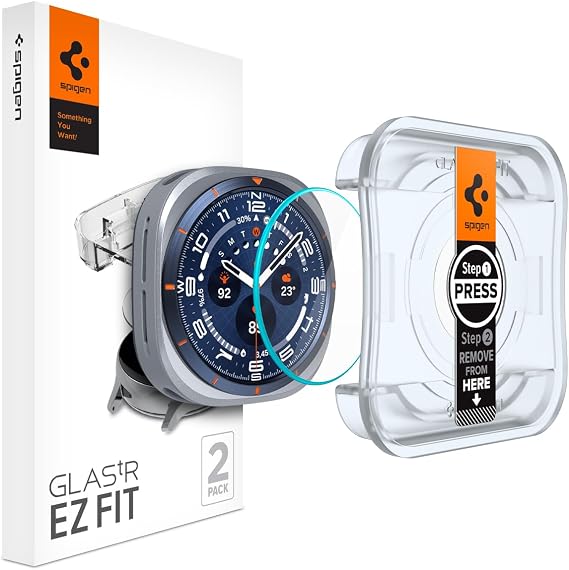 Spigen GlasTR EZ FIT Screen Protector for Galaxy Watch Ultra | 9H+ tempered glass, Scratch resistance, auto-align tray, Lab-tested 100% clarity, Original touch, Case-friendly, 2 Pack