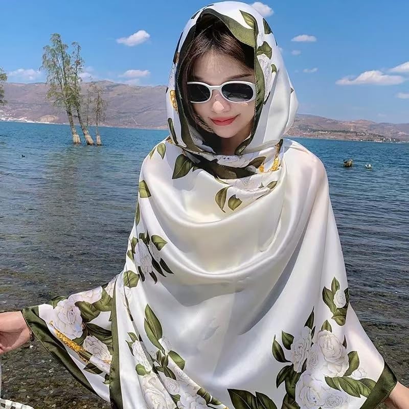 Elegant Silk Scarf Shawl for Women Lightweight Floral Satin Scarf Trendy Silky Scarves Headscarf Neck Shawls Wraps - Image 4