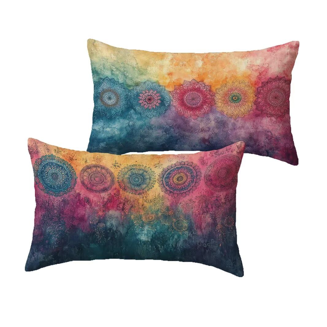 Taie d'oreiller velours 70x90 imperméable motif mandala avec fermeture éclair invisible