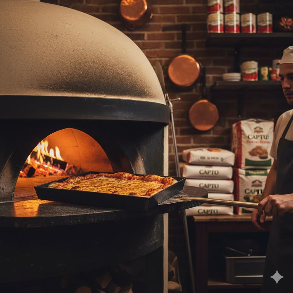 Set 2 Teglie Professionali in Ferro Blu rettangolari cm 40X30 H3 Cottura pizza croccante Lamiera Alta Qualità Made in Italy Alta Conducibilità per Forno Domestico Professionale ristoranti pasticcerie