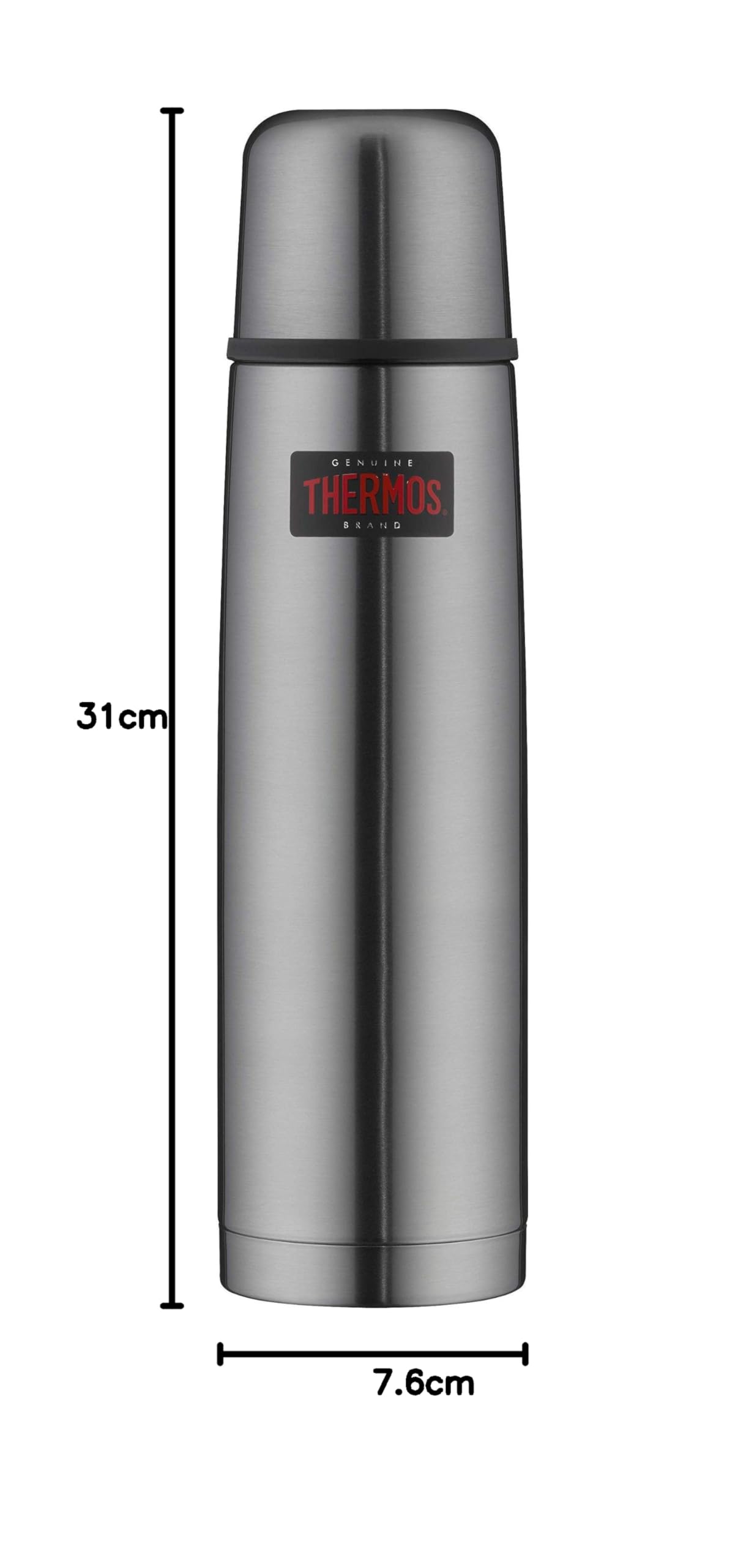 Termo Ligero y Compacto de Acero Inoxidable Mate de Thermos, Acero Inoxidable, Gris, 1 L