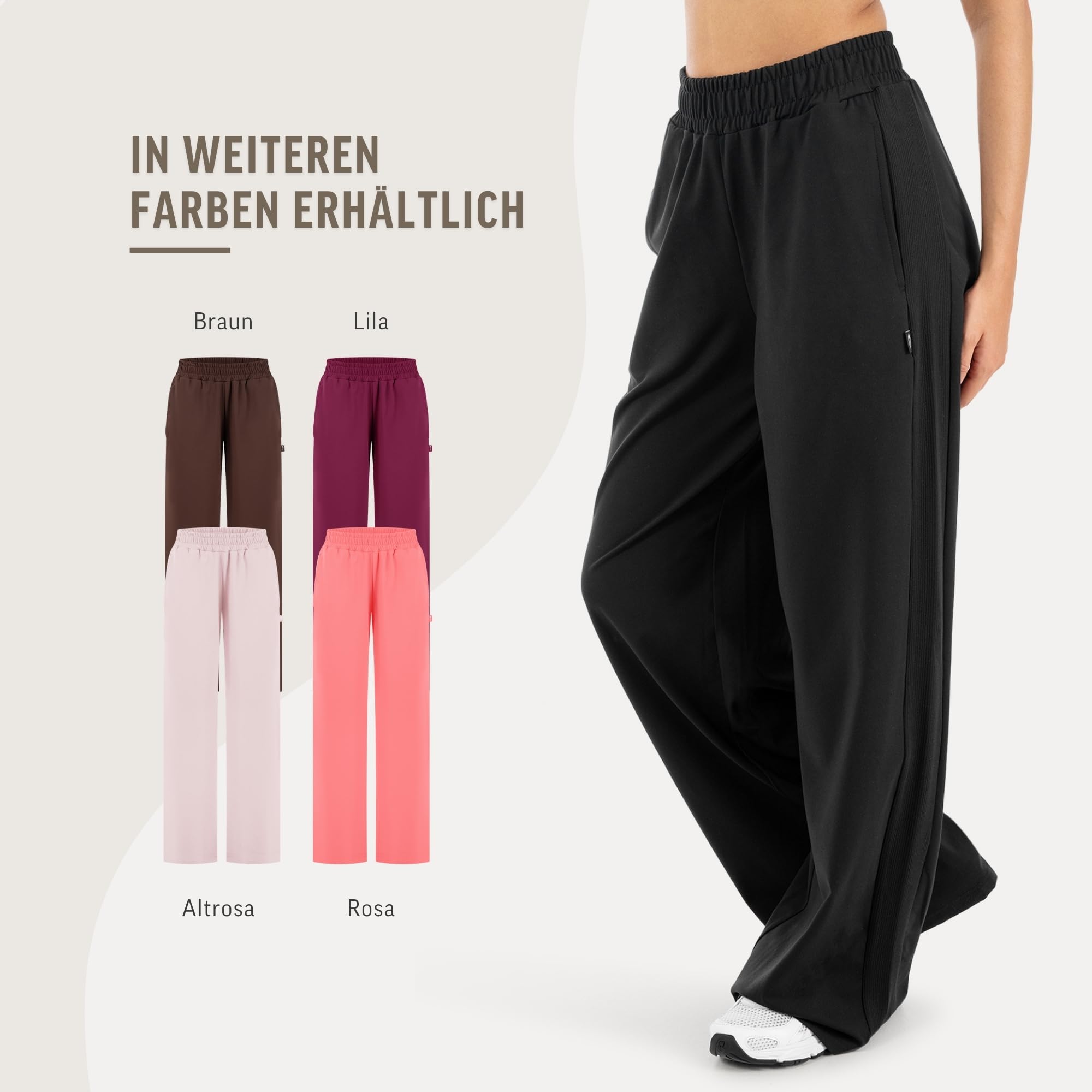 SMILODOX Jogginghose Jora Damen, Wide Leg High Waist Trainingshose mit Gerippter Seitenstruktur, elastischem Bund, weiches fließendes Material, Loose Fit Sporthose, Lange Freizeithose, Gym & Homewear