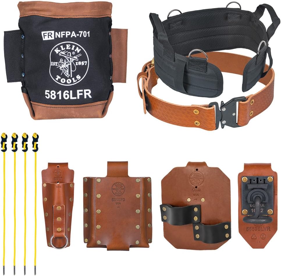 Klein Tools 5800IWBL Ironworker Tool Holder Belt System, 8-Piece Set, Quick-Release Belt, Bolt Bag, Holders, Tension Straps, Pro-Pad, Large