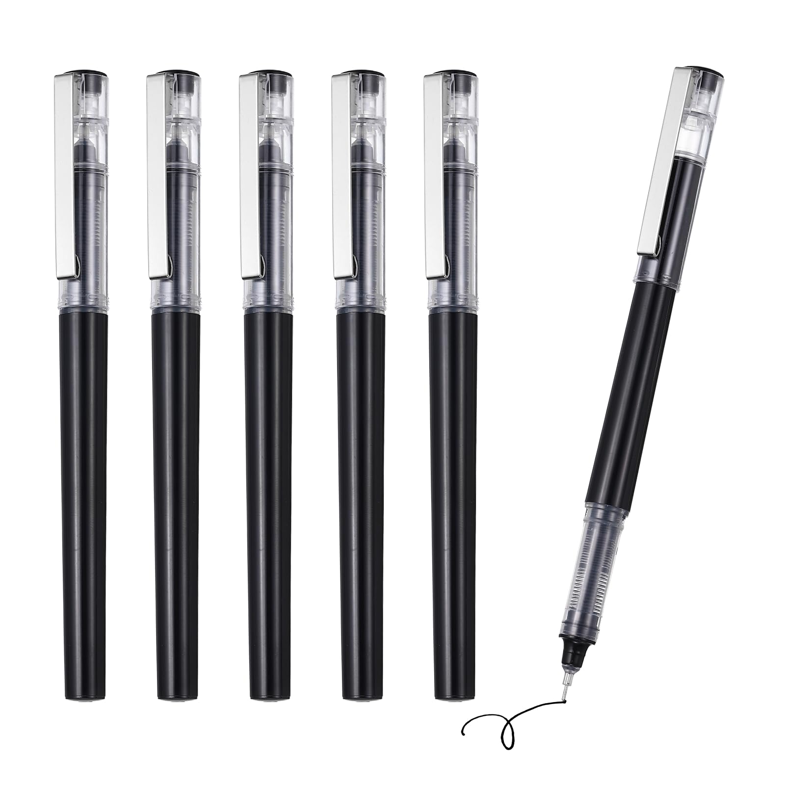 PATIKIL 6Pcs Liquid Ink Rollerball Pens, 0.5mm Fine Point Needle Tip Pens Smooth Writing Gel Ink Quick Dry Black Ink for Office Note Taking Journaling, Black Body