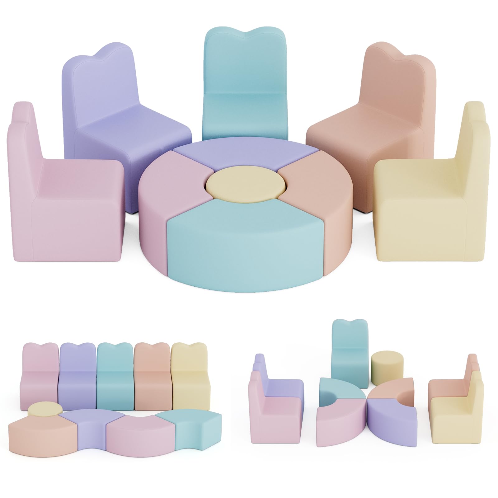 UMOMO MX-02 10 PCS Kids Sofa Set, Daycares Chairs for Toddlers Activities, Colorful Modular Flexible Seating Set for Home Preschool Playroom