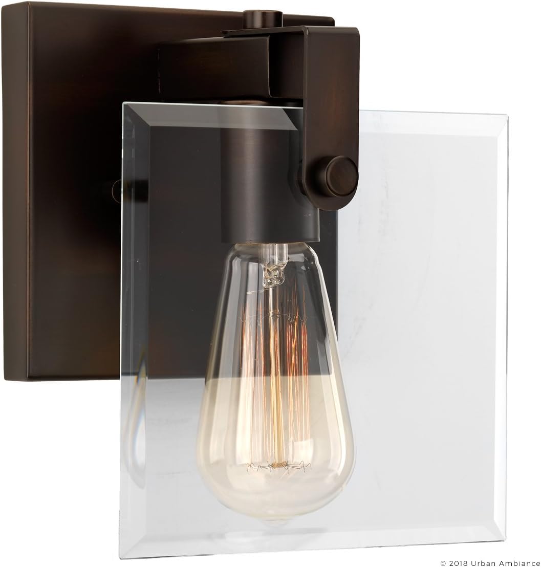 Urban Ambiance Luxury Modern Farmhouse Bathroom Vanity Light, Small Size: 8.38" H x 7" W, with Industrial Chic Style Elements, Olde Bronze Finish and Clear Shade, UHP2454, Bristol Collection