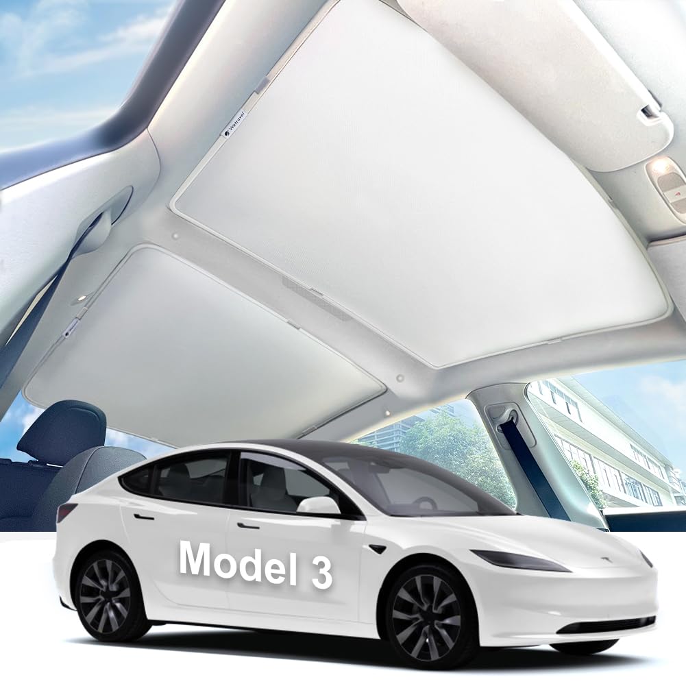 2025 Tesla New Model 3 Juniper Double-Layer Glass Sunshade Roof Red-Film Crystal Coatings,Easy Install with Clips, Foldable &amp; Storage Bag UV Blocking Tesla Accessories Gray