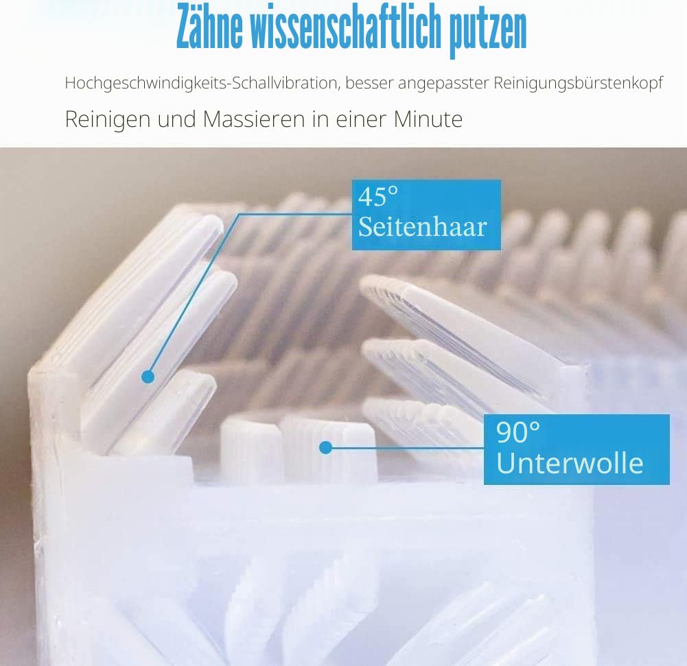 Ultraschall Zahnbürste, 360° Automatische Ultraschall Elektrozahnbürste, Elektrische Automatische Zahnbürste mit Timer, Elektrische Schallzahnbürste für Erwachsene (Schwarz)
