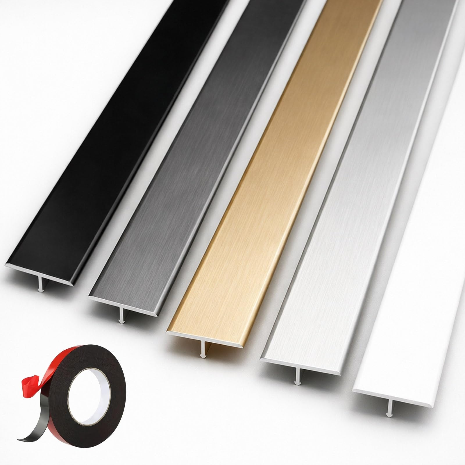 270cm Aluminium Door Threshold Strip for Laminate to Tile, Brushed Tile Trim, Self Adhesive Floor Transition Bar, Flat Metal Edging Strip Gap Filler(White,3pcs*90 * 4cm)