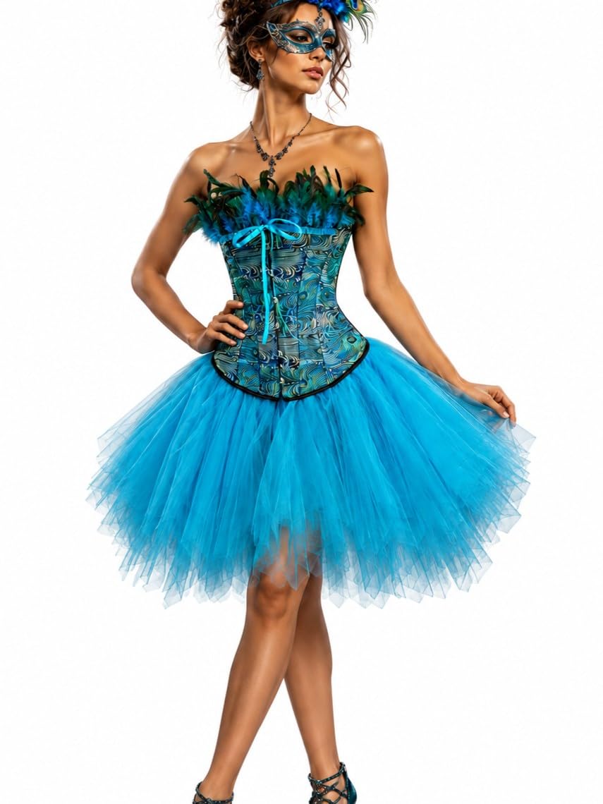 Cloudylee Peacock Corset and Turquoise Tutu Costume Set (2, S)