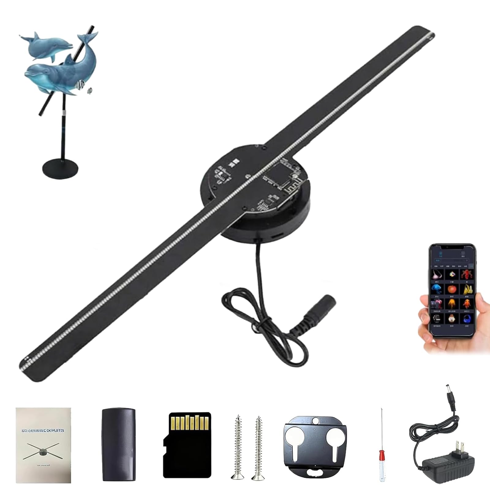 My Holo Screen, 3D Hologram Fan Projector, Holoscreen Fan, 16.5-inch 3D Myholoscreen with WiFi ๏ผ App control, DIY Content, 224 High-brightness LEDs, for Trade Shows, Parties, Events (1Set)