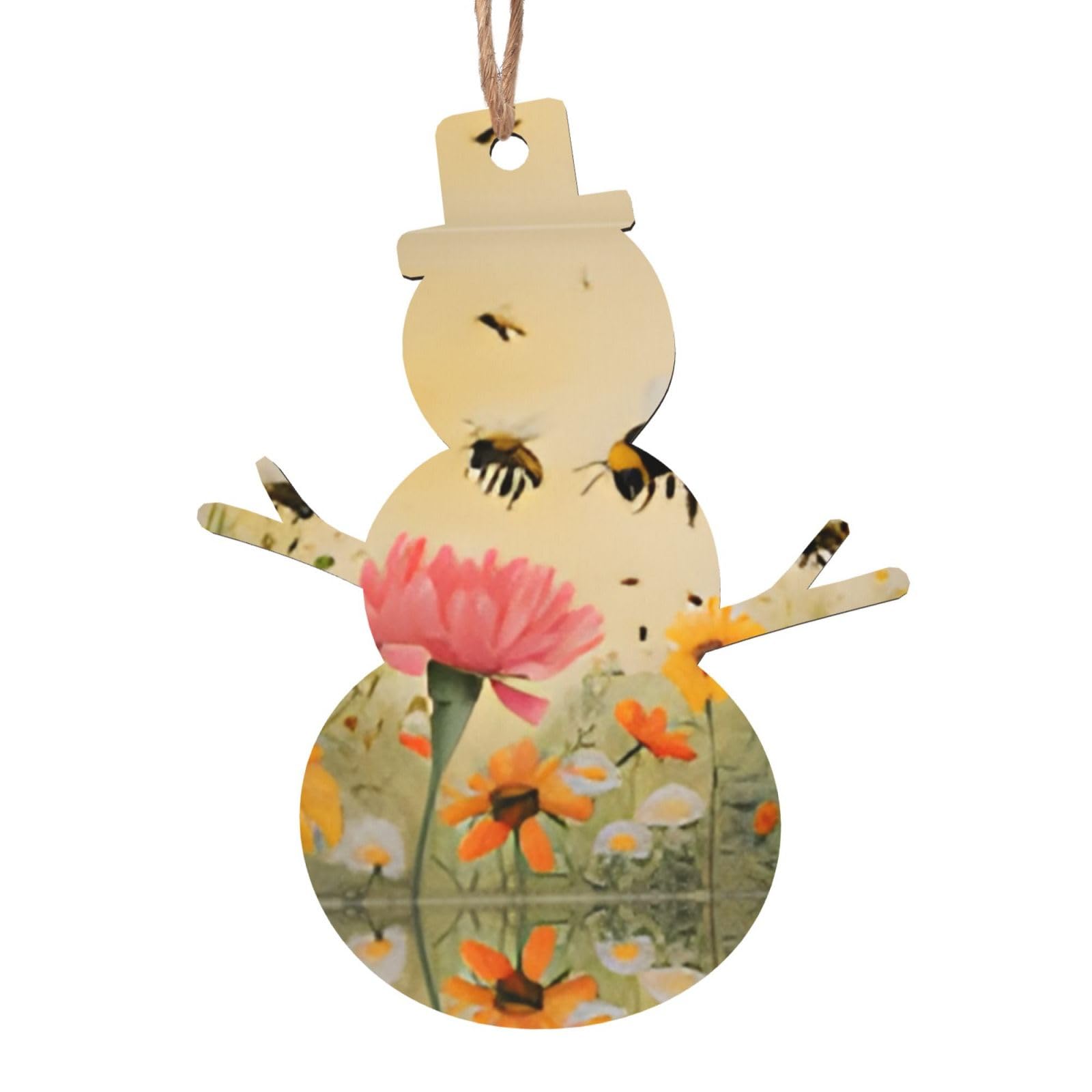 Rural Bees Wildflowers Christmas Wooden Ornaments Exquisite Handcrafted Wood Hanging Decor with Double-Sided Print, Perfect for Holiday Tree & Home Festive Decoration