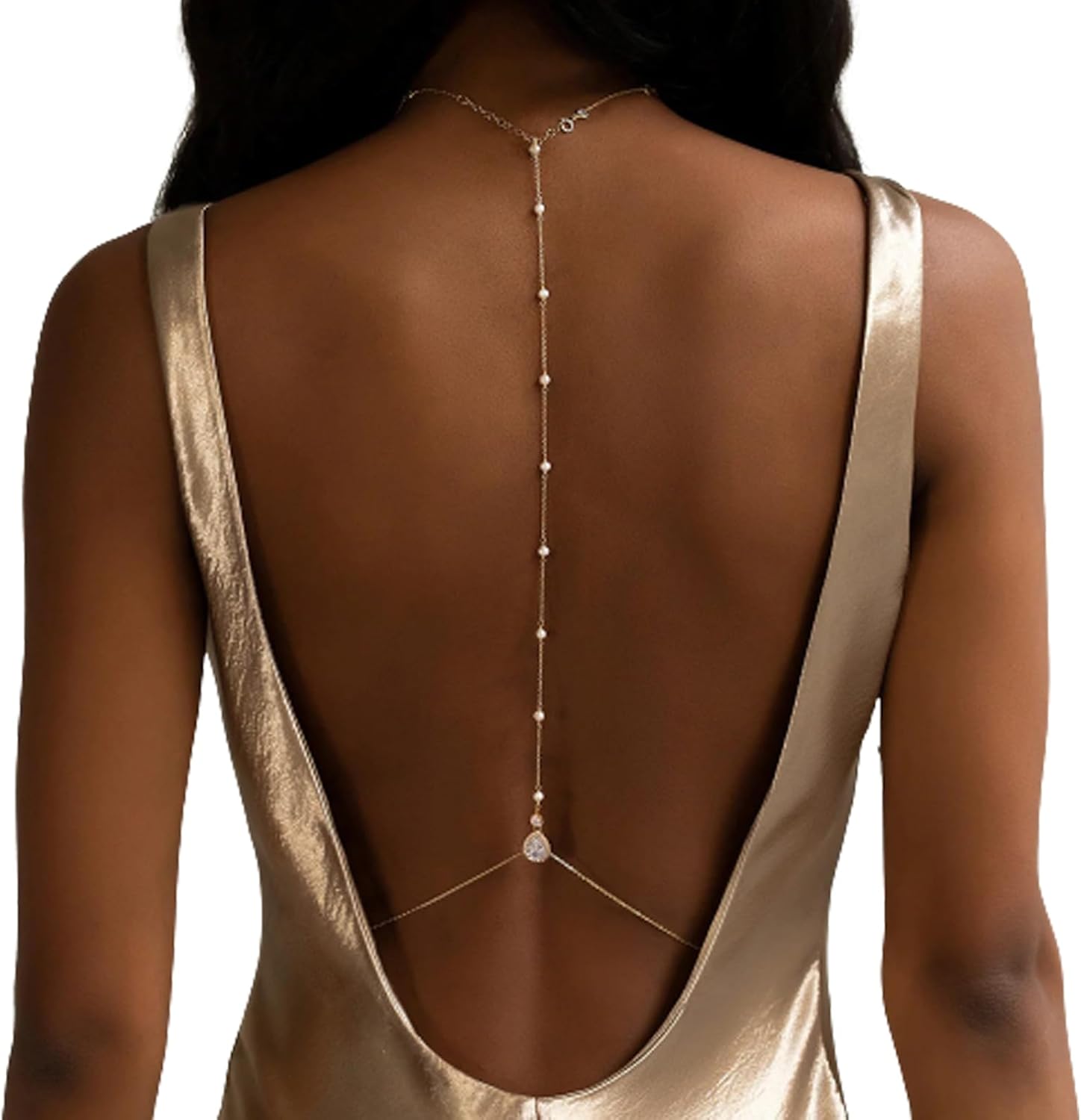 Bride Backless Rhinestone Waterdrop Body Chain Belly Waist Necklace - Image 3