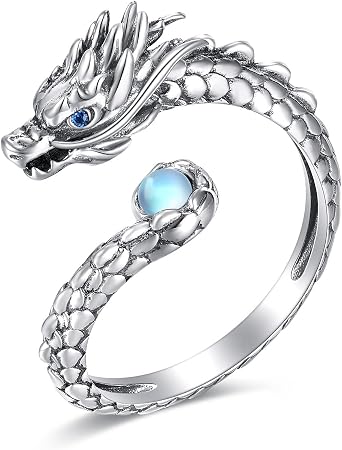 Dragon Ring 925 Sterling Silver Dragon Adjustable Open Ring Animal Jewellery Gifts for Women Men