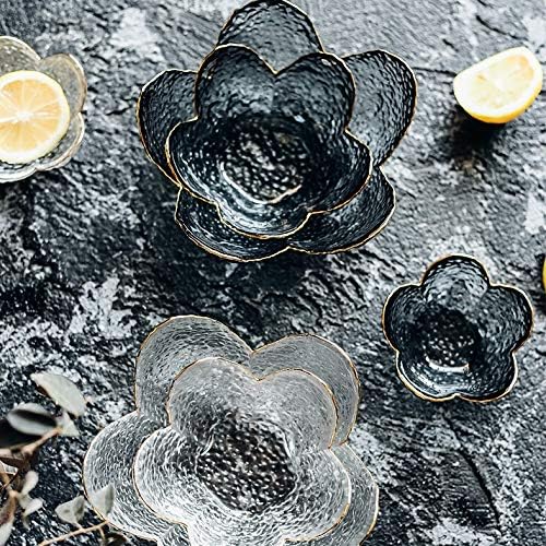 Gold Inlay Edge Glass Plates Petal Bowl Dish Food Plate Fruit Dessert Cake Salad Tray Meal Pasta Heart Shaped(D)