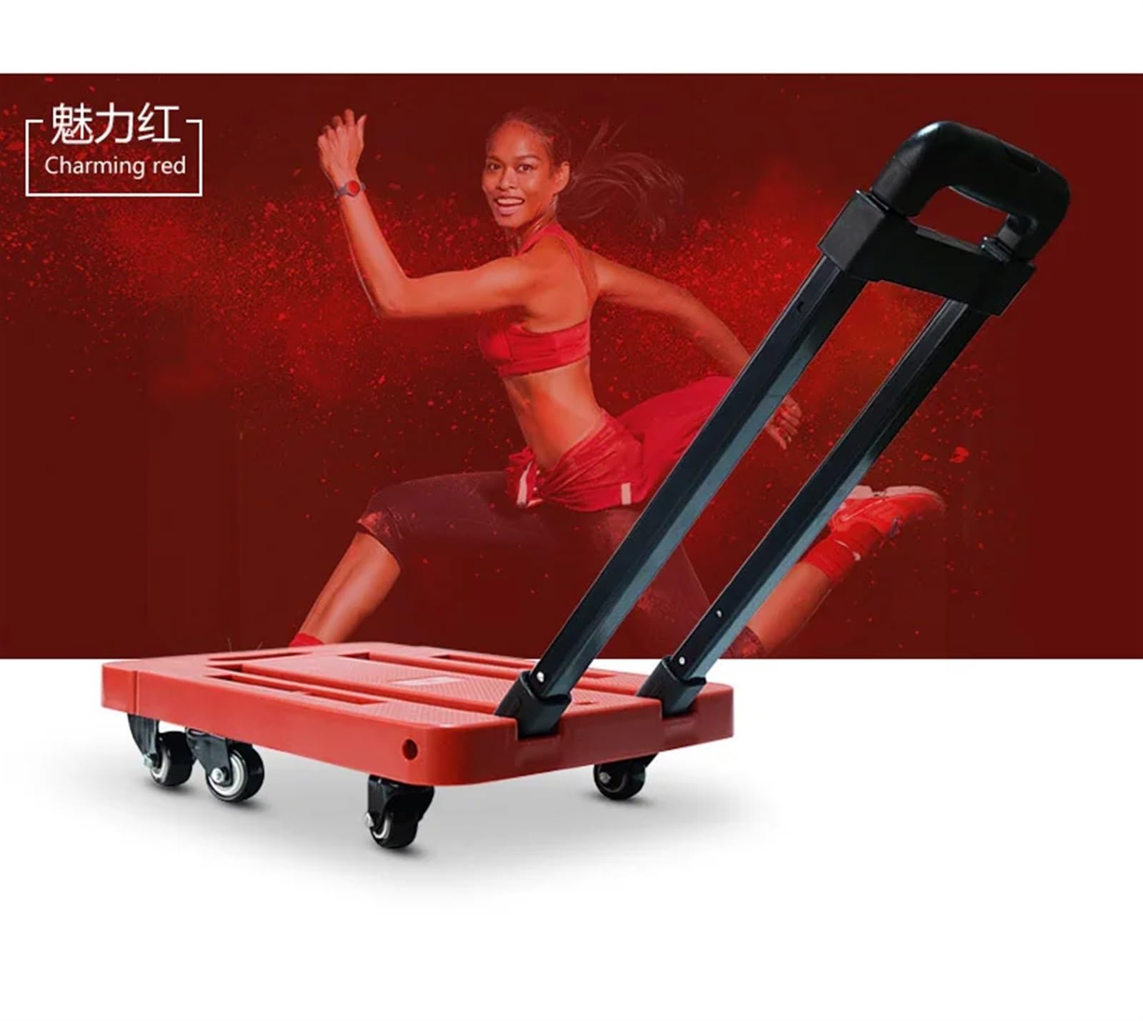 Carrello pieghevole in plastica, capacità 200 kg, 6 ruote, piattaforma piatta resistente per lo spostamento dei bagagli