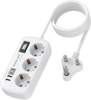 Adapter för Sydafrika med 3 uttag och 4 USB-portar (2 x USB-C 3,4 A), snabbladdare, typ M-adapter för Sydafrika, Namibia, Lesotho, Moçambique, Botswana, Lesotho, 1,5 m kabel