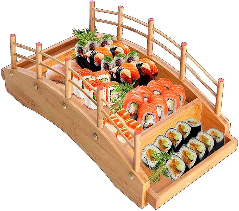 Bambus łódź sushi, bambusowa zastawa stołowa, talerz sashimi i talerz na jedzenie, most sushi łódź drewniana deska do serwowania sashimi taca dolna demontaż Containe