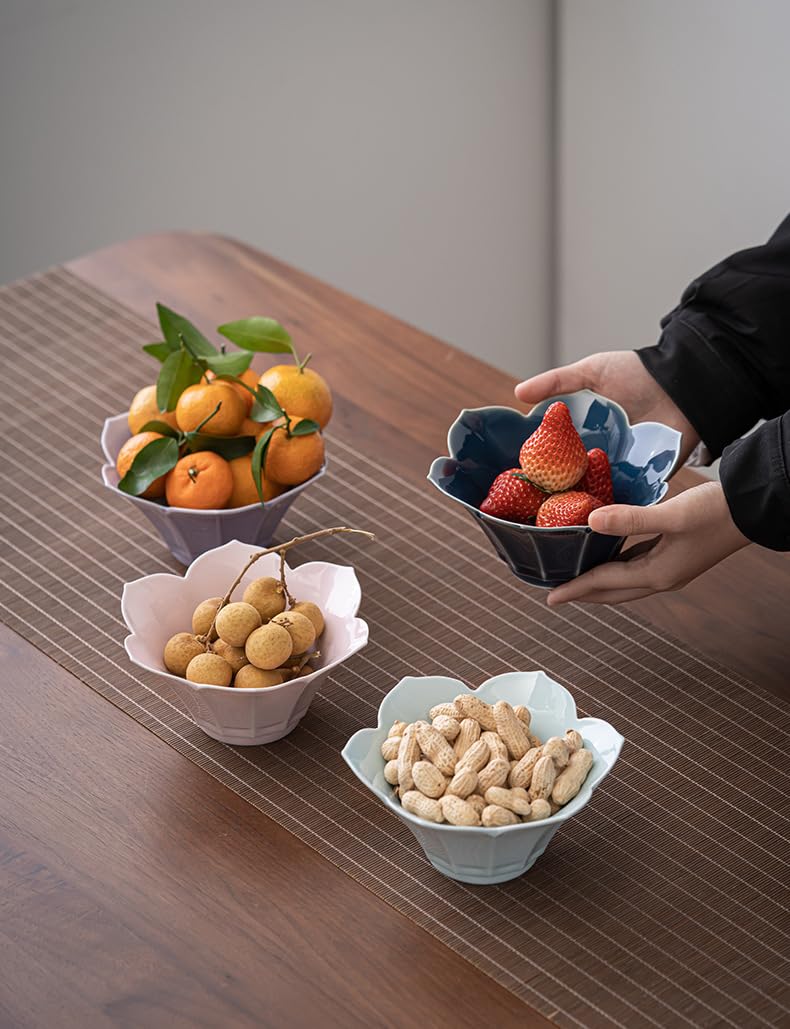 sdneNest Vassoio per frutta a forma di loto, vassoio per tè e pasticceria, fatto a mano, in ceramica, misura 15,7 cm di lunghezza e 7,4 cm di altezza, formato A3