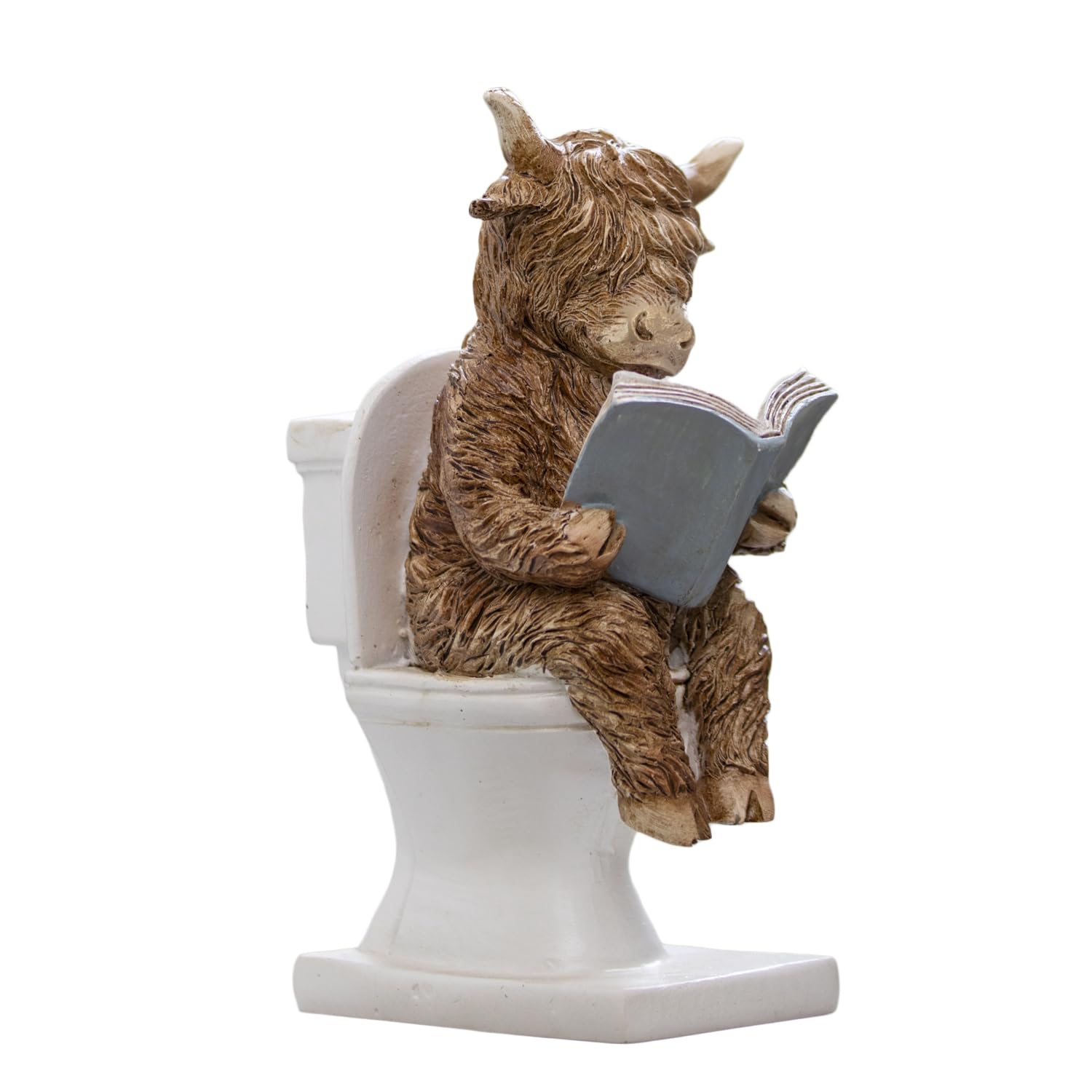 Darthome Highland Cow on the Loo Ornament, Resin, Brown and White, Novelty Bathroom Statue, 5x9x15cm, Gift for Highland Cow Lovers