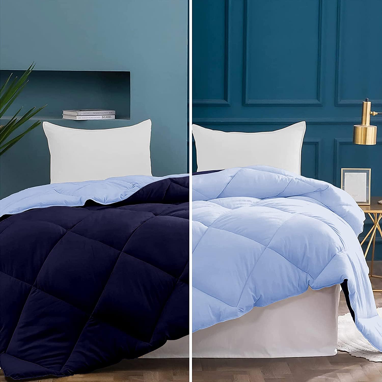 Washable Blanket Single Bed Single Size Comforter for Heavy Winter Microfiber 600 GSM Diamond Stitch Quilt (60"x90") Reversible Rajai Single Bed Comforters Navy Blue/Sky Blue-image-16
