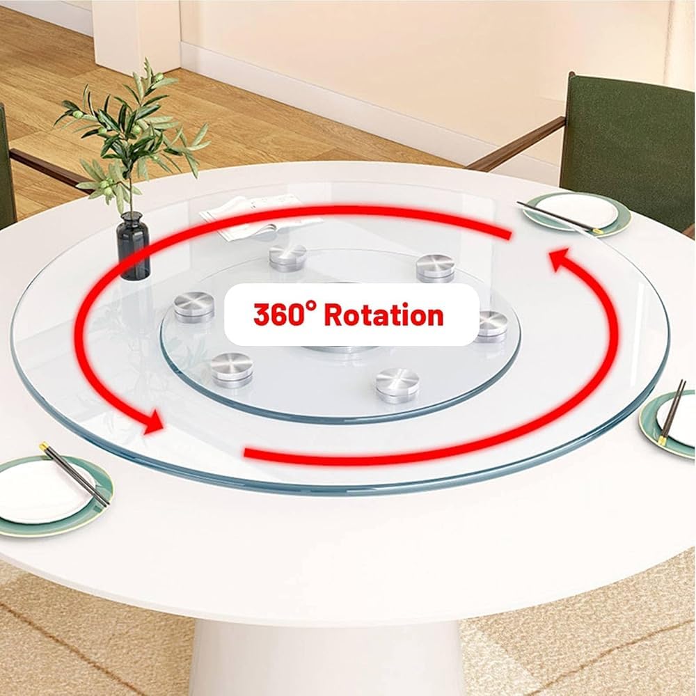 Lazy Susan Drehteller aus gehärtetem Glas, 80 cm, 360° drehbar, Serviertablett mit Drehhilfe, runder Mittelstück für Familienfeiern und Bankette