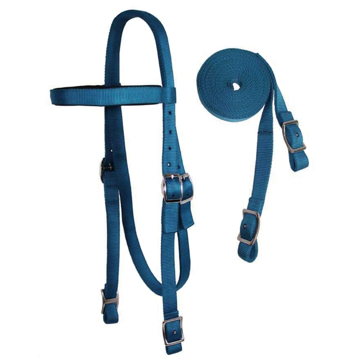 Tahoe Tack Plain Double Layer Nylon Padded Western Horse Headstall with Reins (Hurricane Blue, Draft)