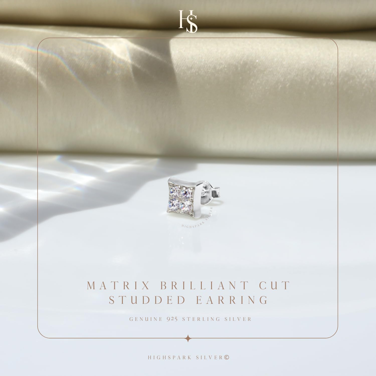 925 Sterling Square Solitaire Earring with Zirconia Single Stud