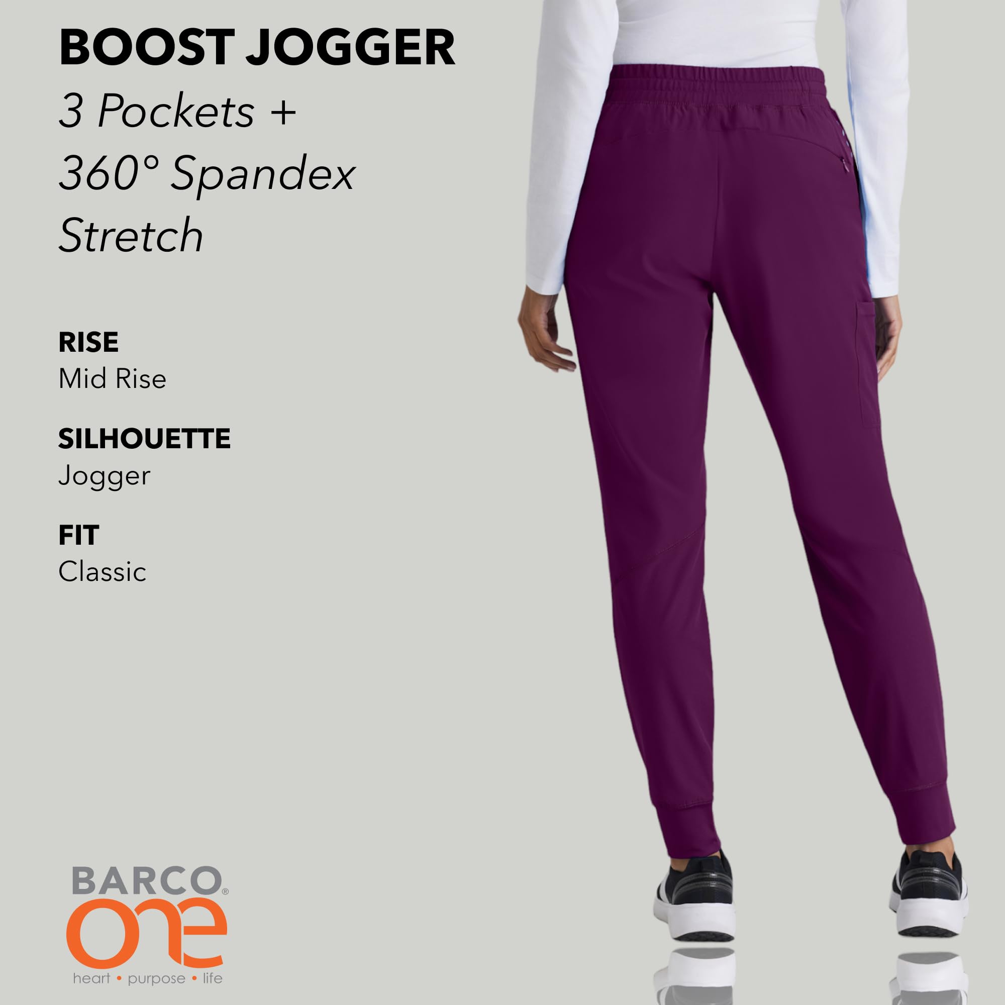 BARCO One Boost Scrub Jogger da donna – Yoga Style Medical Jogger, vita media, 4-Way Stretch Scrub Pant, vino, XX-Large Più