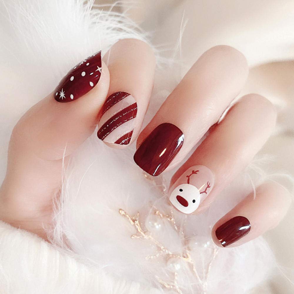ACiyD 24 Stück falsche Nägel mit Designs, Weihnachten, künstliche Nägel, Maniküre, falsche Nägel, Kurze Nägel zum Aufkleben für Mädchen