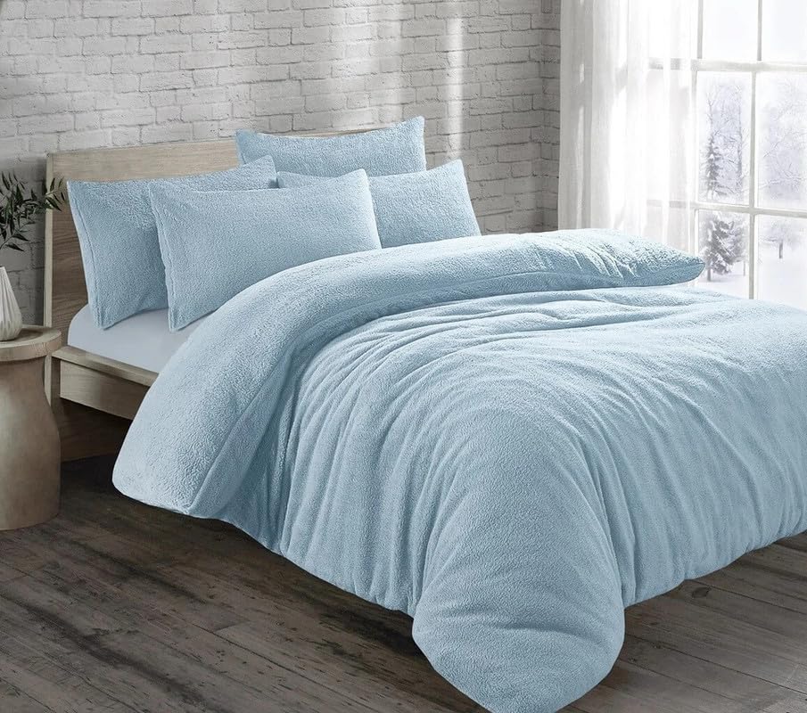 INSAFIANS Fluffy Teddy Fleece Duvet Cover Set Snuggly Warm Bedding for Ultimate Winter Comfort All UK Sizes (Blue Single Duvet Only) โ image 1