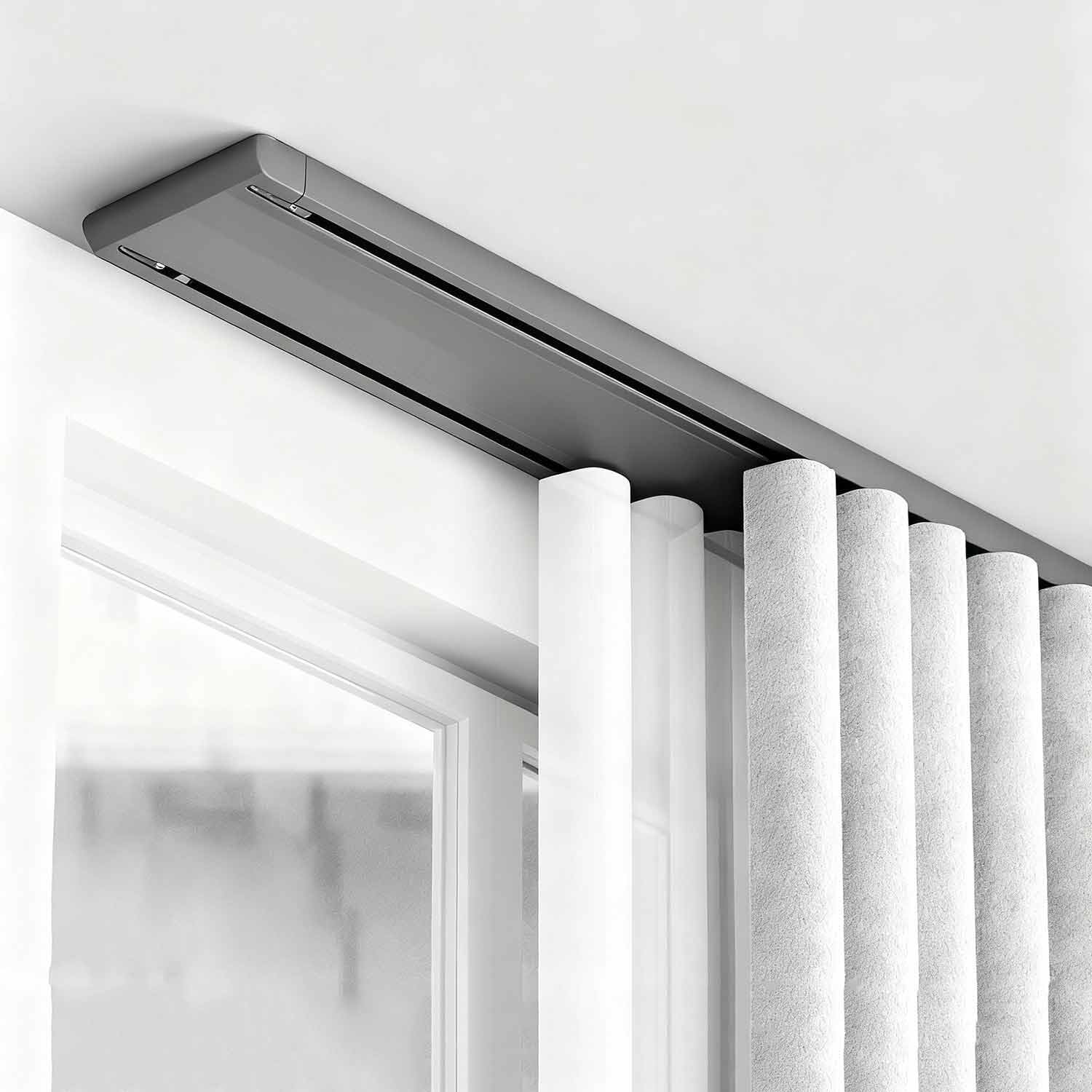 Double Ceiling Curtain Track Rods Heavy-Duty Curtains Rails Ceiling Mount Customizable lengths for Living Room Bedroom Shower Divider(Gray,3.8m/12.5ft)