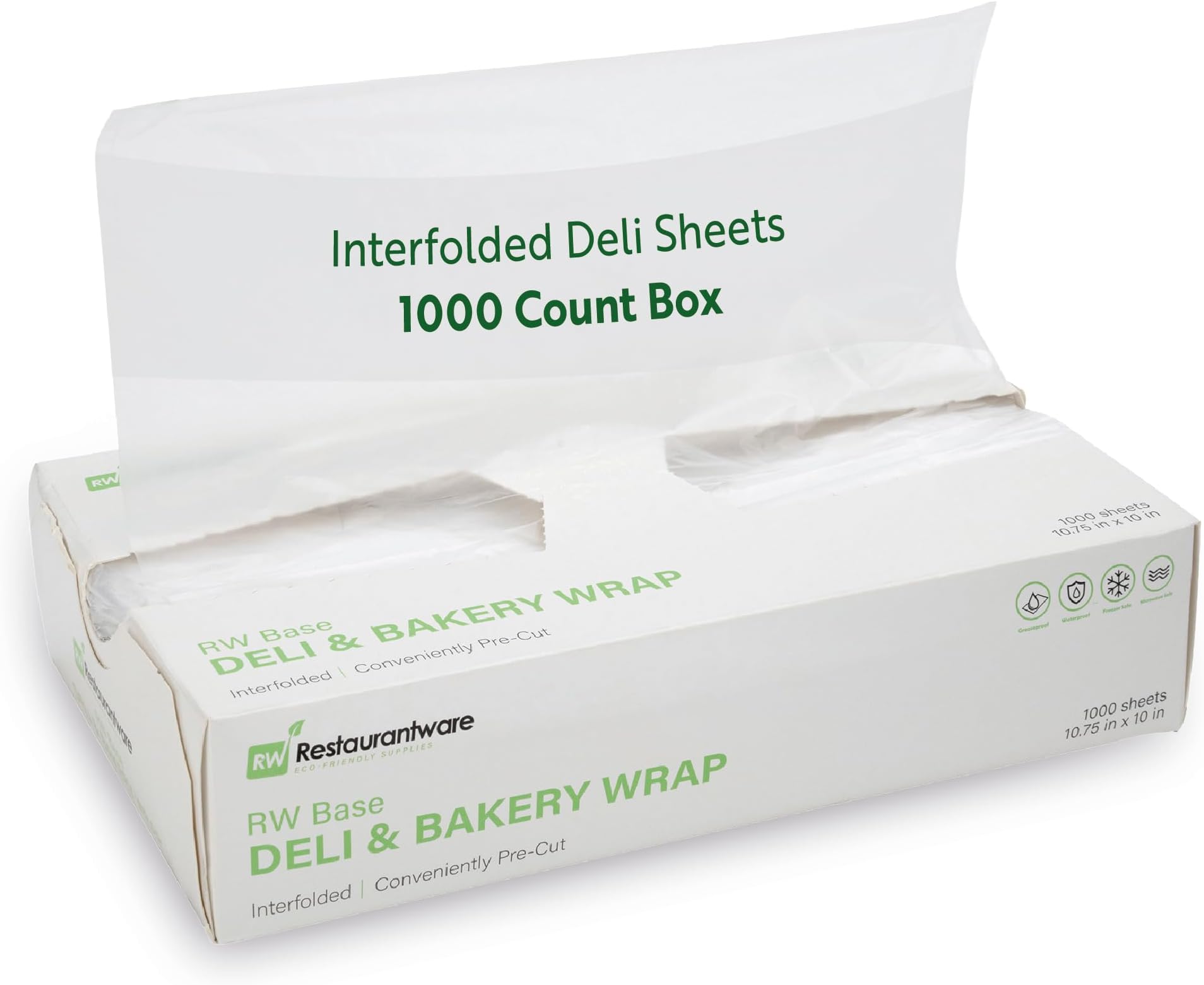 RW Base 10.75 x 10 Inch Plastic Deli Sheets, 1000 Interfolded Butcher Plastic Wraps - Pre-Cut, Disposable, Clear Plastic Sandwich Wrap Sheets, Microwavable, Freezable -