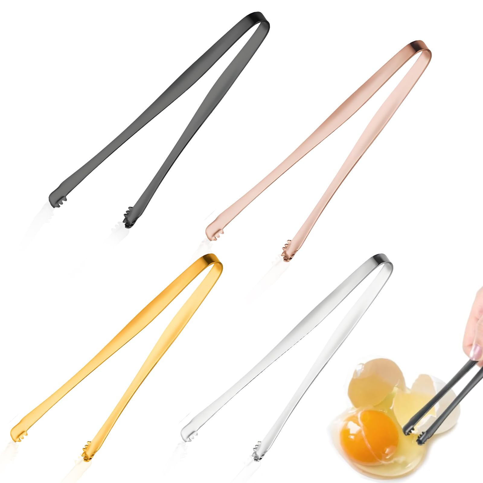 Rayakt 4Pcs Stainless Steel Ice Tongs, Mini Egg Chalaza Remover Tongs, Small Food Tongs Kitchen Tool for Ice Cubes, Sugar Cubes, Eggs, Pickles, Kitchen Bar Serving Tweezers