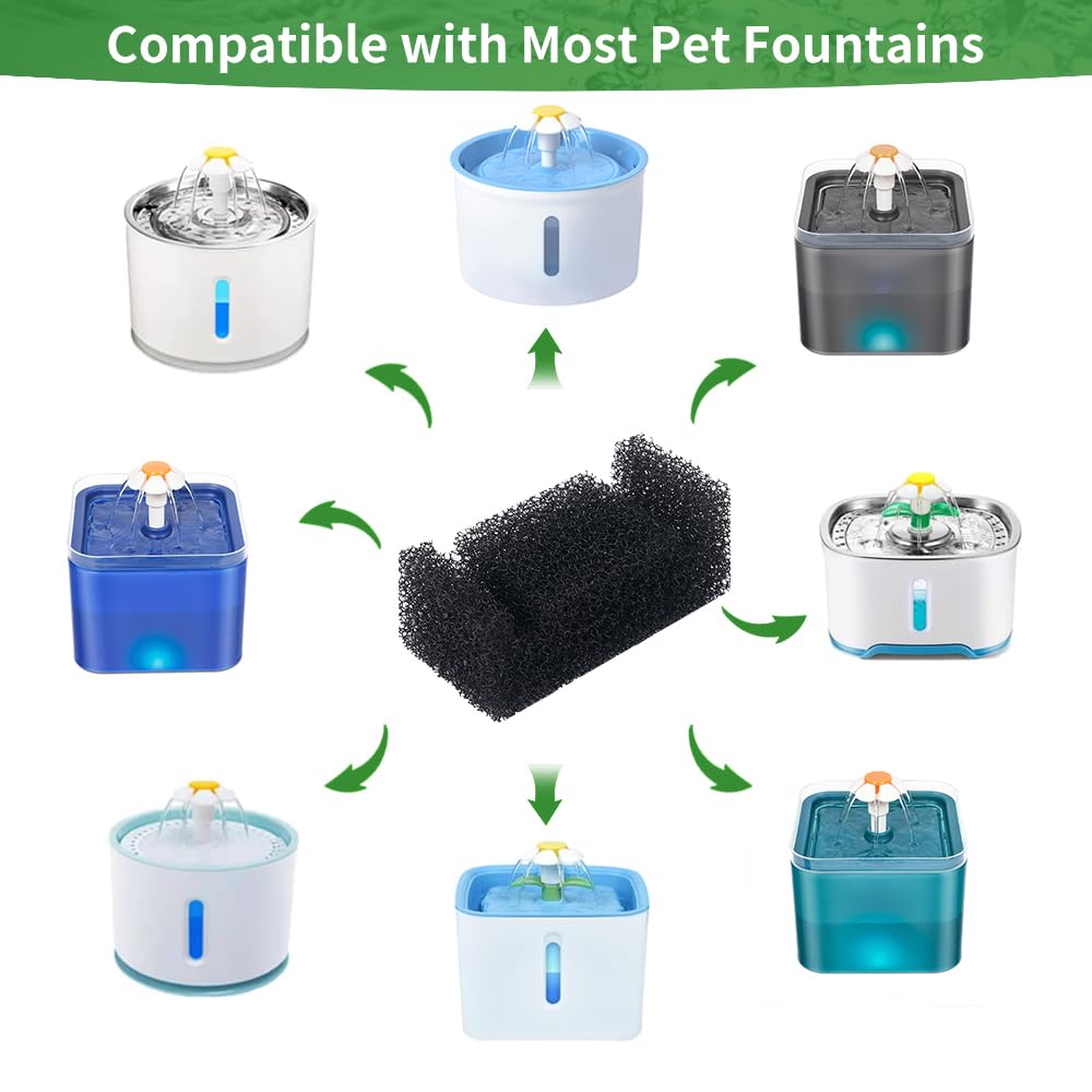DODOCAT 12 Pack Cat Water Fountain Foam Filters Replacement, Sponge Filter for 2.5L Automatic Cat Water Fountain (Black, 12 Sponges)