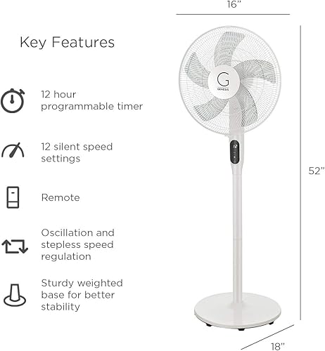 Miniatura 3 de Genesis Ventilador de soporte de CC de alta velocidad de 16 pulgadas con tecnología súper silenciosa y control remoto