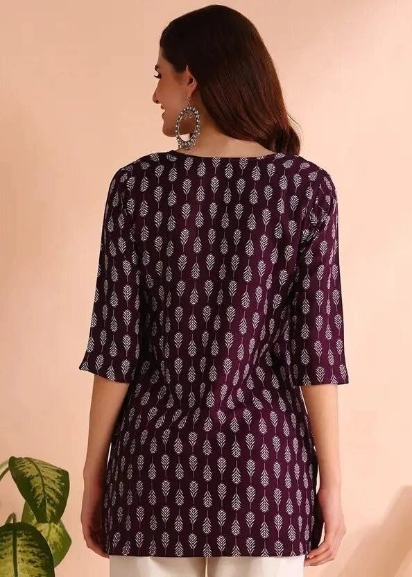 Image of Women's Short Kurti in Multicolor Rayon Cotton Blend | Ladies Ethnic Tunic | Office