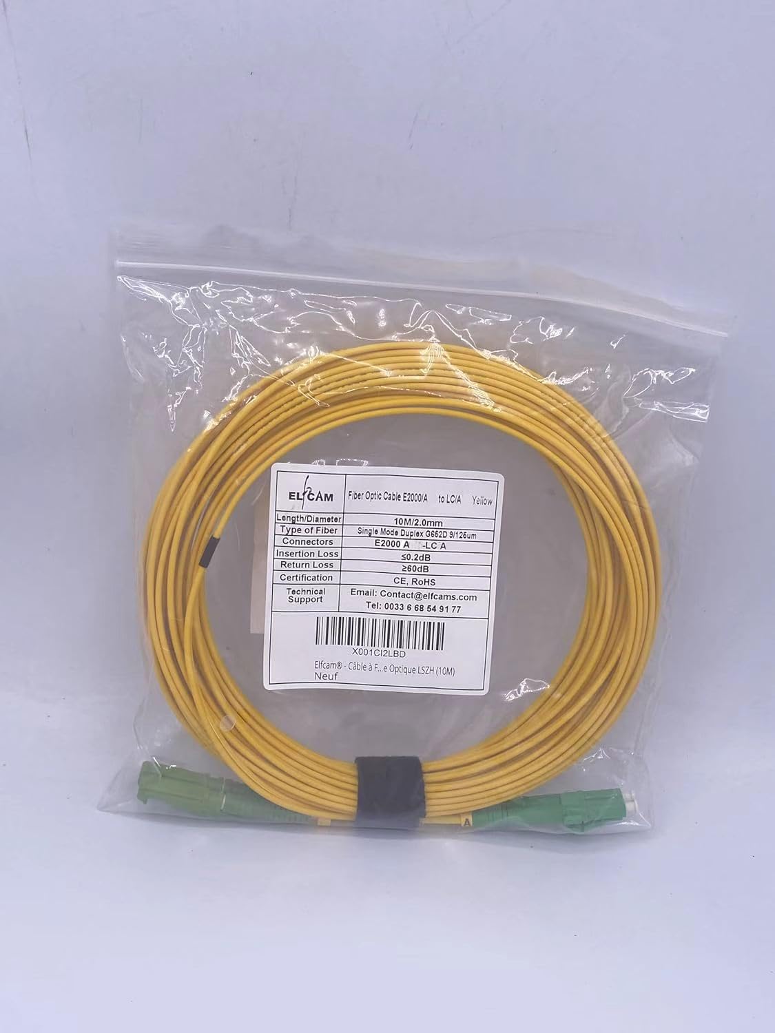 Elfcam® - 30m LWL Glasfaser-Kabel E2000/APC auf LC/APC Stecker, Duplex Singlemode 9/125μm Patchkabel, Lichtwellenleiter LSZH (30M)