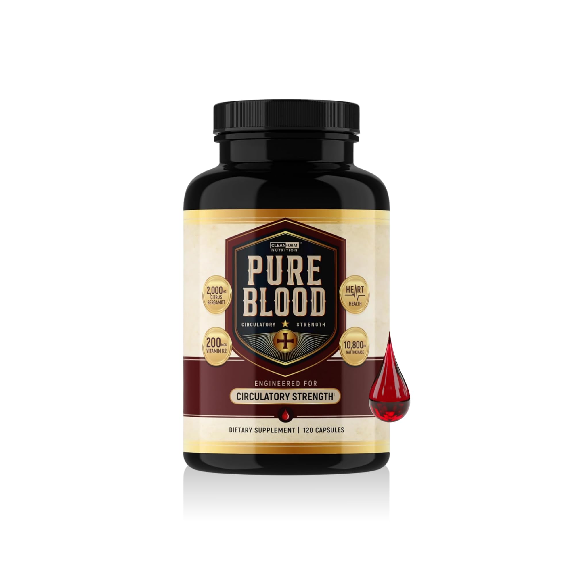 Pure Blood - Advanced Circulatory Support Clinically Dosed Ingredients Cholesterol Lipid Balance Clean Transparent Formula 120 Capsules