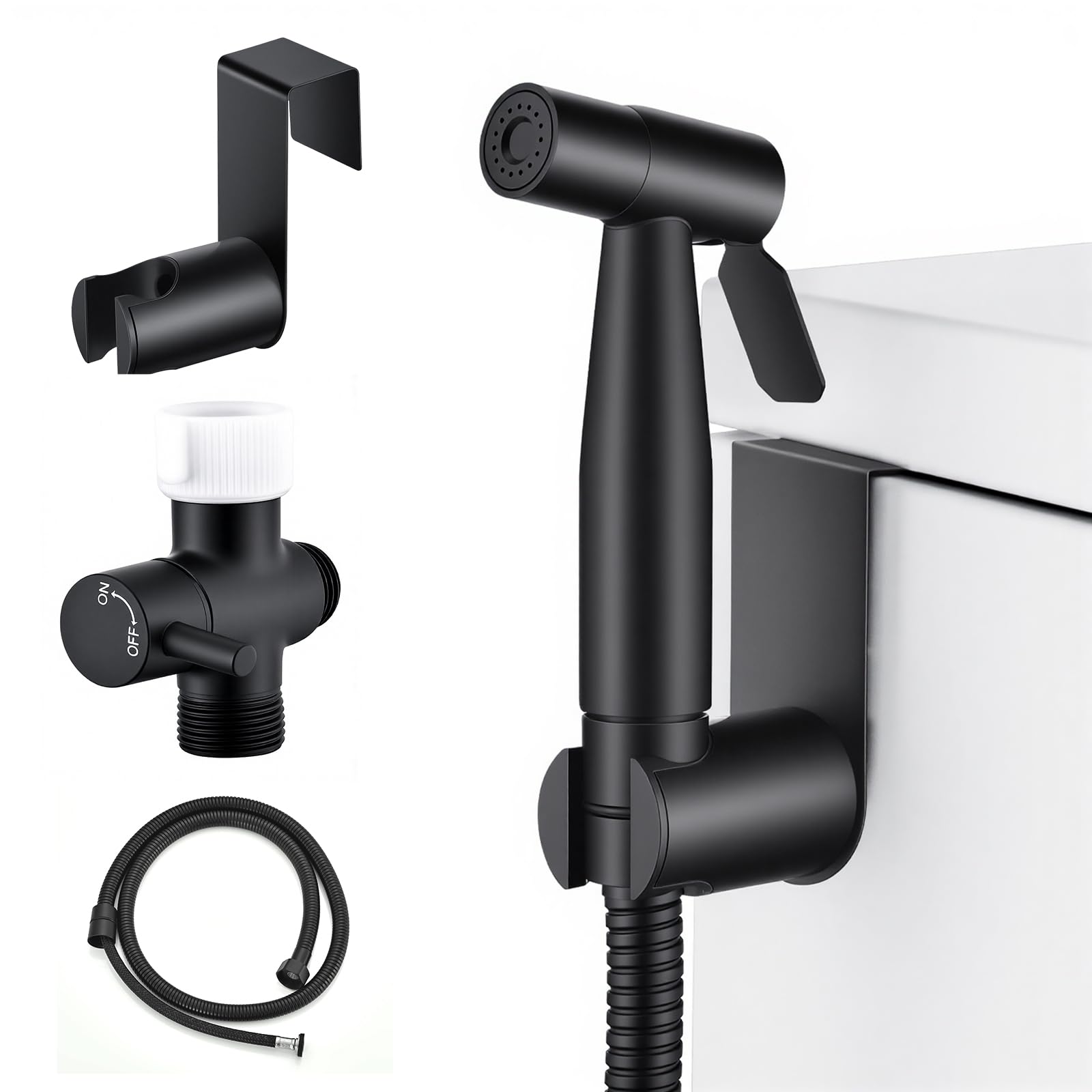 Handheld Bidet Sprayer Set for Toilet Stainless Steel Matte Black Full Pressure & Stainless Steel & Leakproof with Hose Great Water Pressure for Bathing Pets, Personal Hygiene