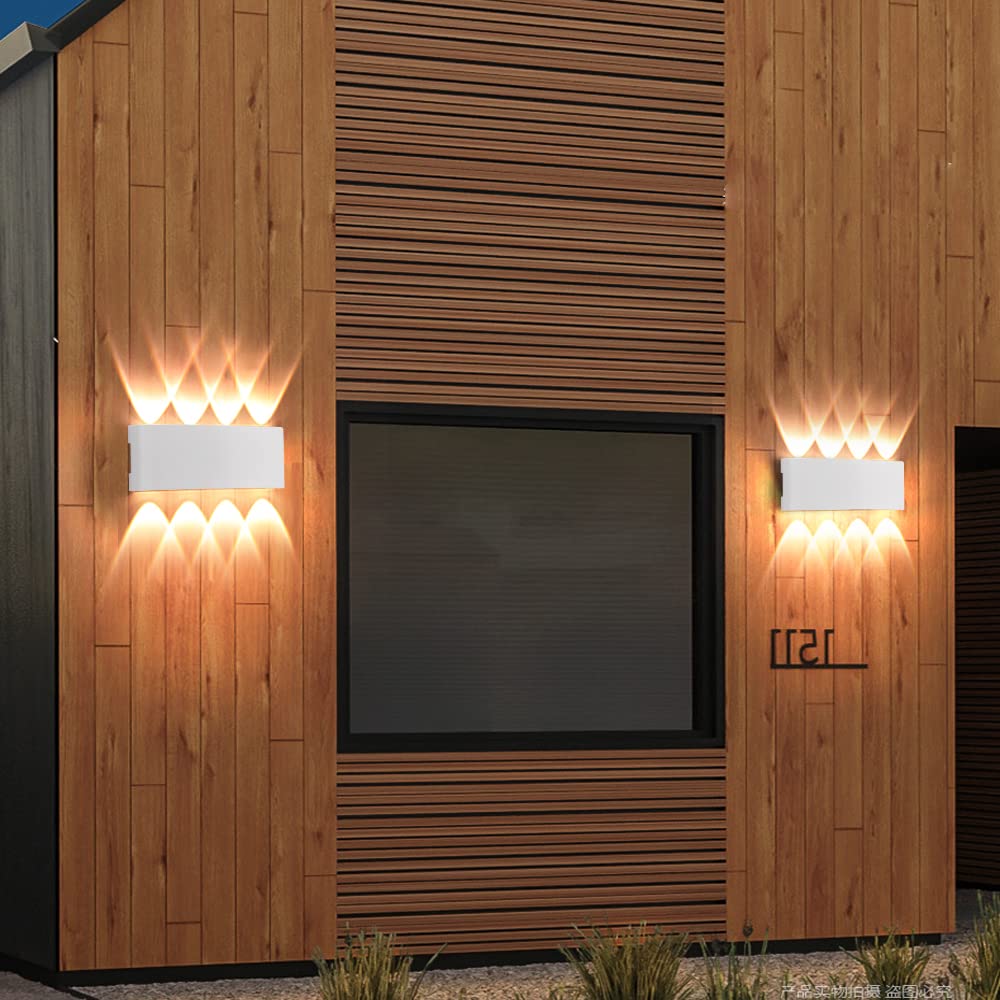 FUPE 2 Pack Lampada da Parete Esterno/Interno LED Applique da Esterni 16W 1600LM Up Down Faretto da Parete IP65 Impermeabile Moderno Lampade Muro Alluminio Bagliore su e giù (Bianco 3000K luce caldo)