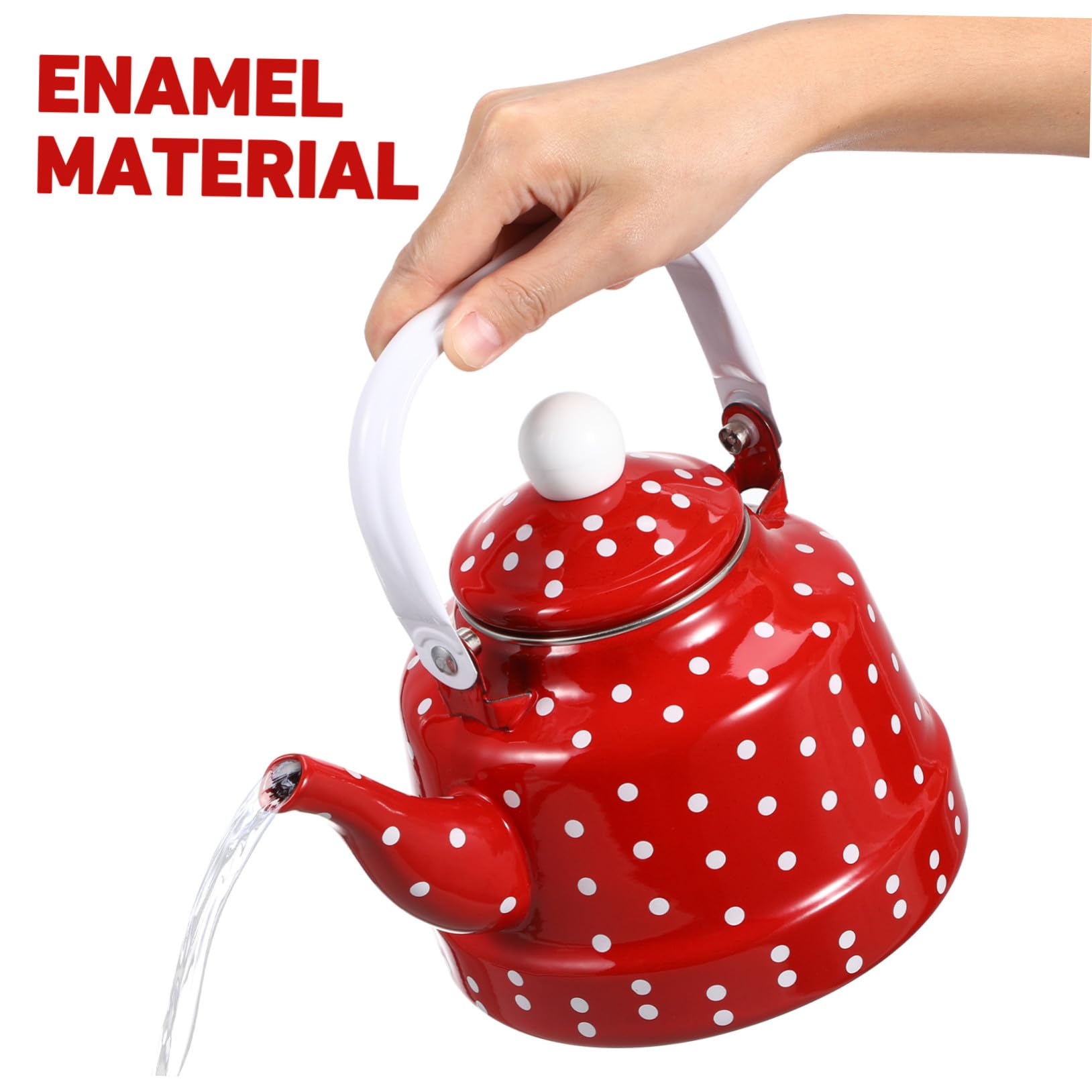 DOITOOL Tetera de Esmalte con Filtro para Infusiones Diseño Vintage Rojo con Puntos Resistente y Segura para Preparar Té Casa