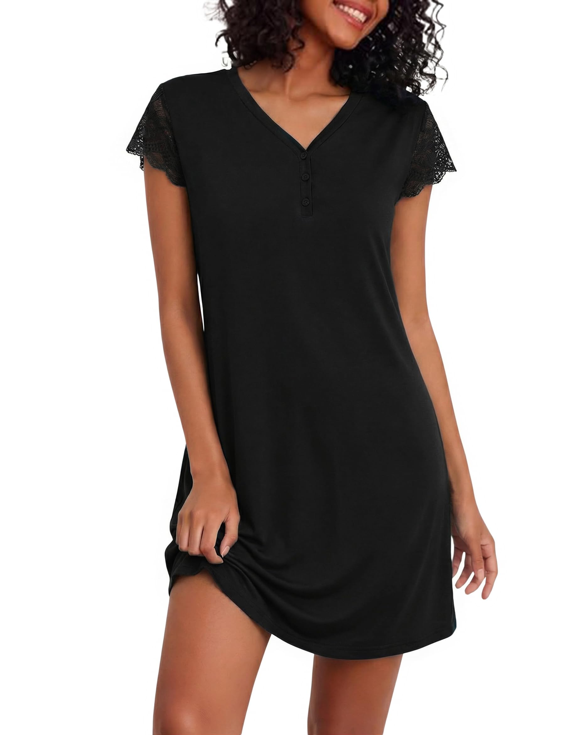 Demegimi Nachthemd Damen Kurzarm Baumwolle Sommer Schlafshirt – Leichtes Atmungsaktives Bequemes Nachtkleid für Erholsamen Schlaf