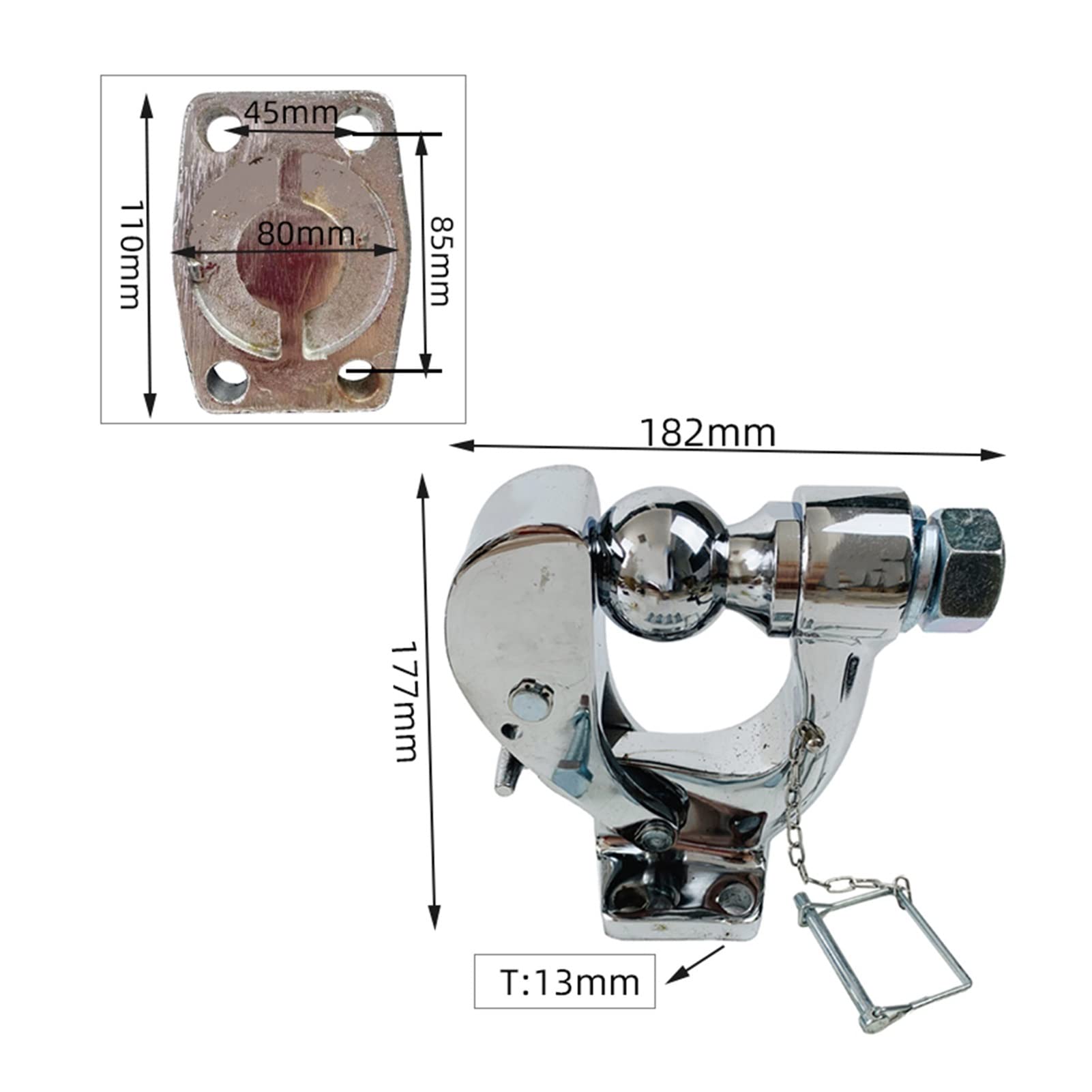 Zaczep przyczepy, Chromowany hak czopowy 5TON Combo z 2-calowym zaczepem kulowym 50 mm Kula holownicza Heavy Duty Trailer Parts(With 50mm ball)