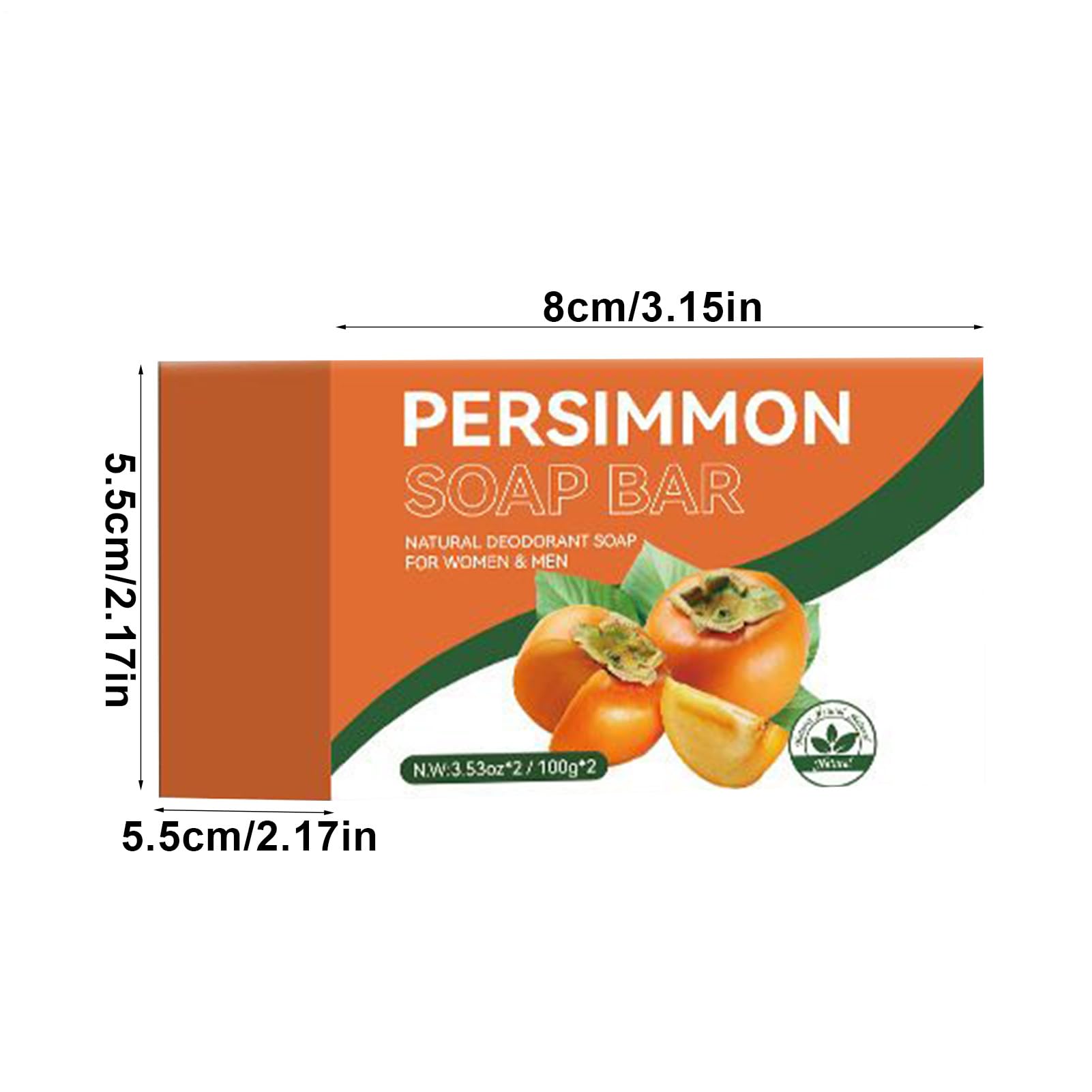 Naturalne mydło persimmon 2 x 100 g, rozjaśniające skórę mydło do mycia ciała z naturalnym neutralizującym zapachy, dla kobiet i mężczyzn, delikatne czyszczenie