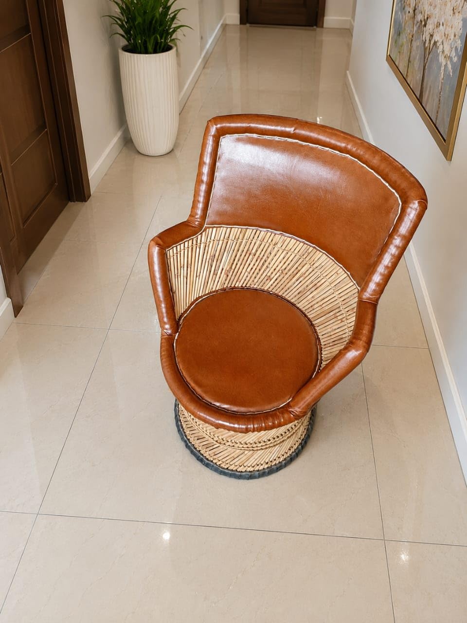 S.B.J Enterprises Mudda House Handmade Sarkanda Wooden Mudda Chair (Wood, Brown)-image-23